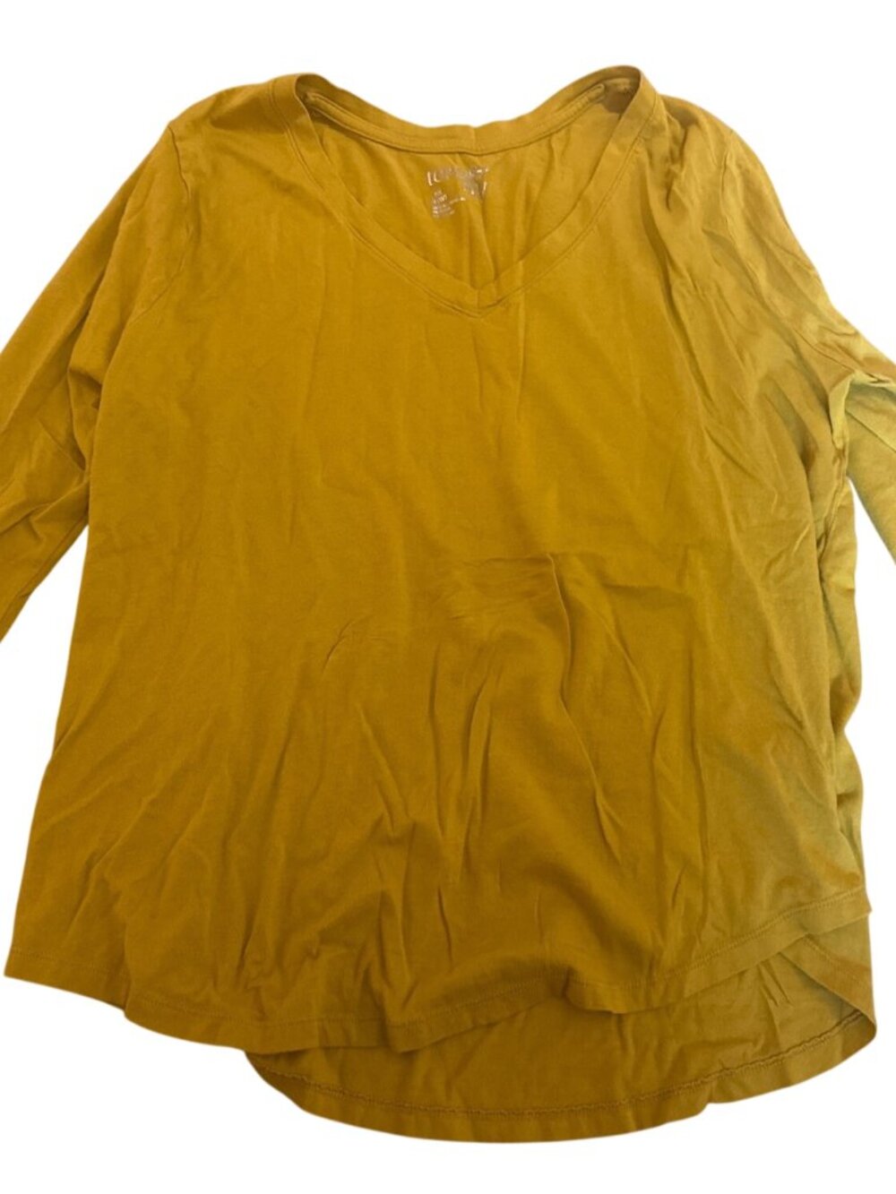 Terra & Sky Womens Shirt Top 0X (14W) Yellow Long-Sleeve V-Neck Cotton-Blend